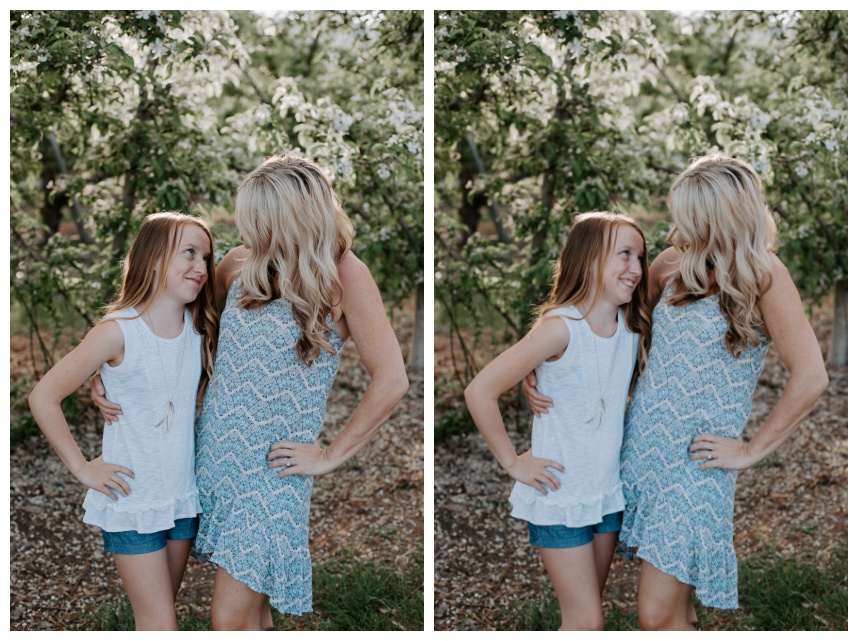 mom and daughter pictures in apple orchard lake chelan