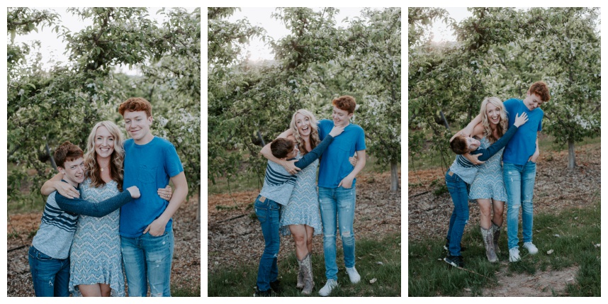 mom and sons pictures in apple orchard lake chelan