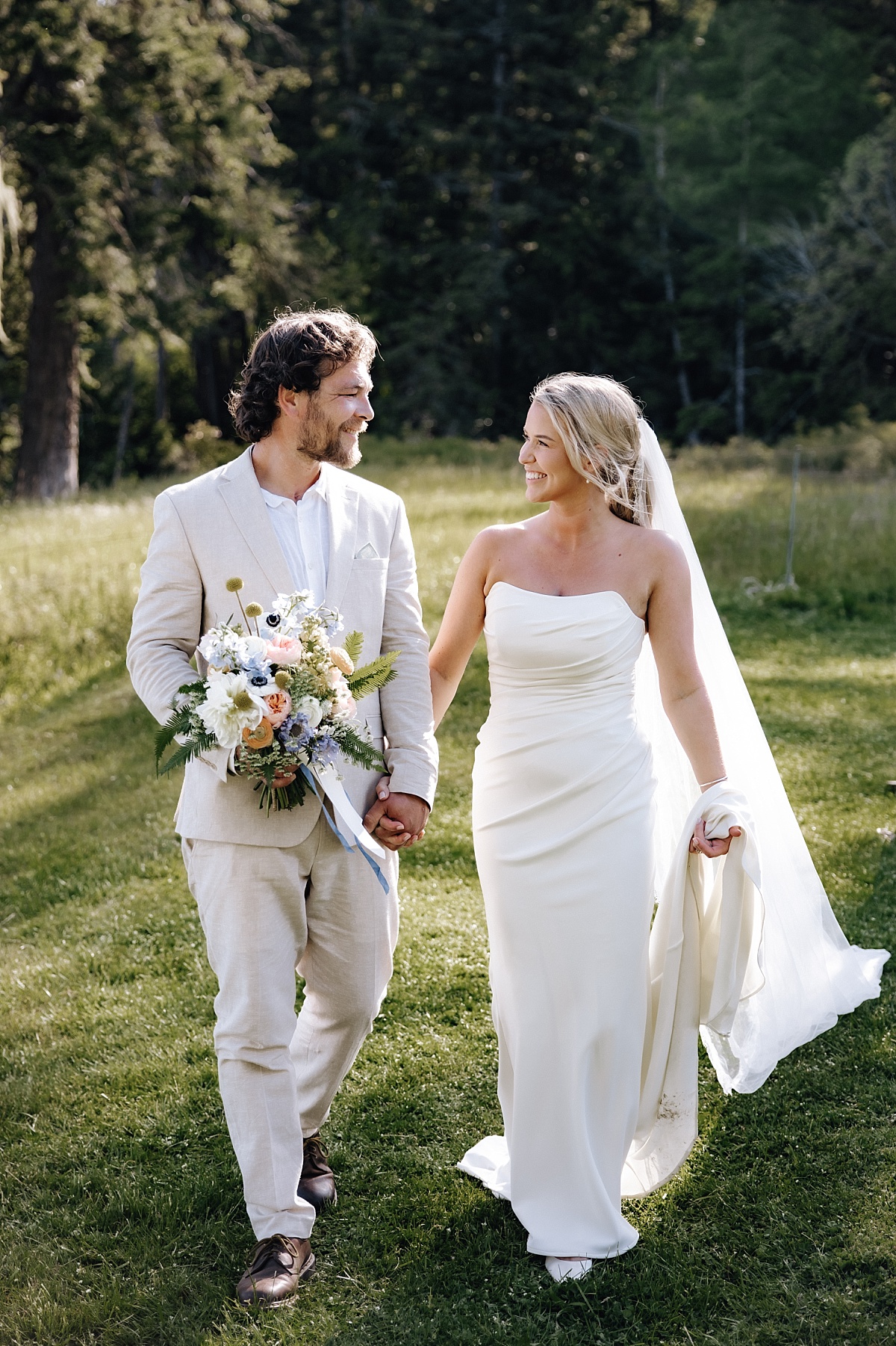 Candid newlywed moment near the beach of Orcas Island