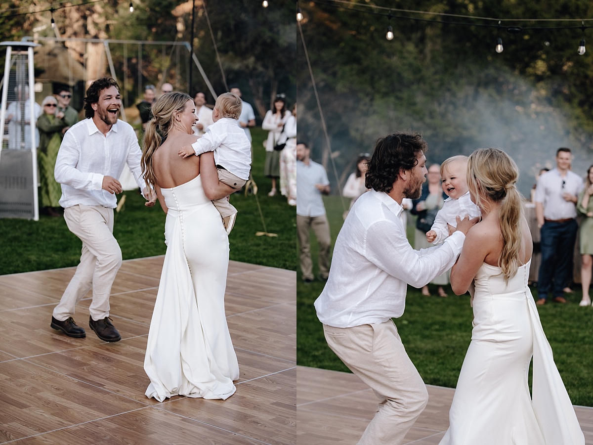 Candid dance floor moment at orcas island wedding