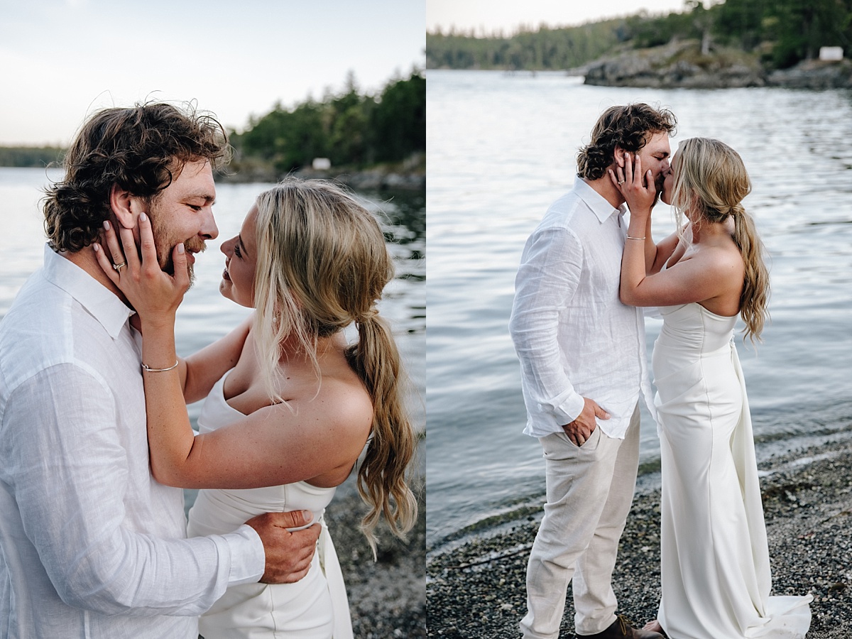 Coastal wedding portraits on the shoreline of the San Juan Islands